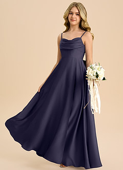 Azazie Bear Junior Vestido de Tormenta de Satén Elástico de Corte en A con Escote de Corazón image5