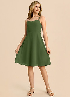 Azazie Shale Junior Olive A-Line Bow Chiffon Dress image4