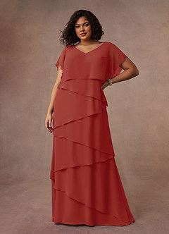 Azazie OHara Mother of the Bride Dresses Terracotta A-Line V-Neck Chiffon Dress image12