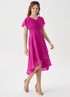 Azazie Graciela Junior Fuchsia A-Line Pleated Chiffon Dress image4