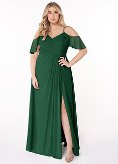 Azazie Dakota Bridesmaid Dresses Dark Green A-Line V-Neck Pleated Chiffon Dress image6