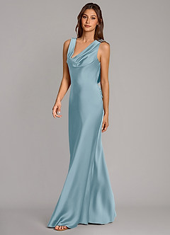 Azazie Cheryl Abiti da Damigella Abito Sirena in Raso Elasticizzato Blu Lunatico image3