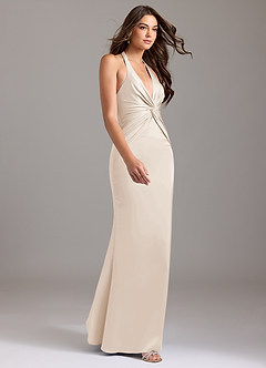 Azazie Valerie Vestidos de damas de honor Vestido de Alabastro Blanco de Satén Elástico de Corte Sirena con Plisado image4