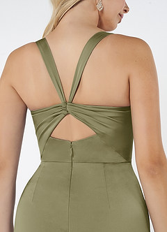 Azazie Mero Bridesmaid Dresses Pistachio Sheath Pleated Stretch Satin Dress image3