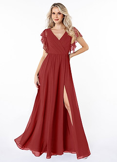 Azazie Zella Abiti da Damigella Abito A-Line in Chiffon Pizzo Ruggine image1