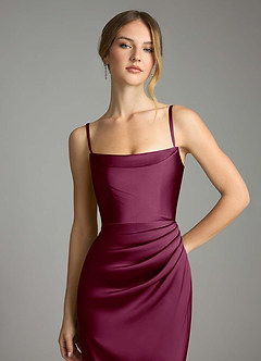 Azazie Leonis Bridesmaid Dresses Mulberry Mermaid Pleated Stretch Satin Convertible Dress image3
