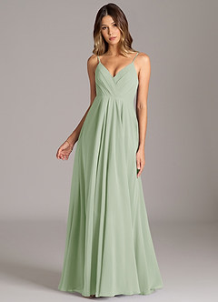 Azazie Amani Vestidos de damas de honor Vestido de Salvia Polvorienta de Gasa de Corte en A con Plisado image4