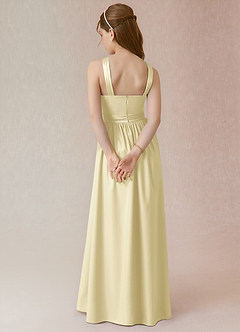 Azazie Jiya Junior Lemon Sorbet A-Line Pleated Stretch Satin Dress image2
