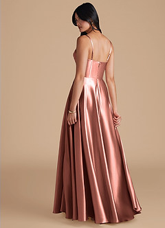 Azazie Elle Brautjungfernkleider A-Linie mit Taschen Metallischer Satin Kleid Rosettenrosa image3