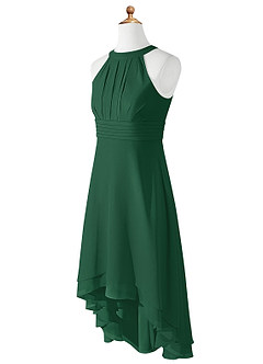 Azazie Linna Junior Vestido de Verde Oscuro de Gasa de Corte En A con Plisado image7