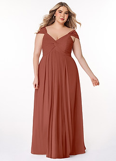 Azazie Kaitlynn Abiti da Damigella Abito Convertibile Impero in Chiffon Increspato Auburn image10