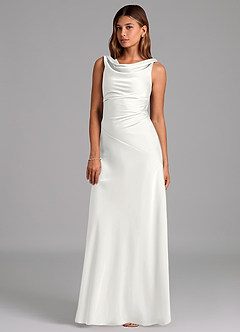 Azazie Nerine Brautjungfernkleider A-Linie Plissee Stretch-Satin Kleid Weiß image1