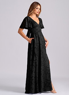 Azazie Kimber Jurken voor bruidsmeisjes Jurk van Bloemen Burn-out met A-Lijn met Zakken Zwart image3