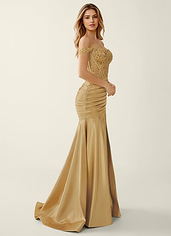 Briareny Yellow Lace Sequin Embroidery Stretch Satin Prom Dress image3