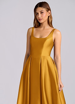Azazie Amalie Bridesmaid Dresses Butterscotch A-Line Pleated Stretch Satin Dress image6