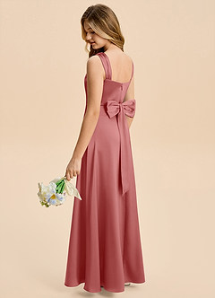 Azazie Kiki Junior Robe Trapèze en Satin extensible Arc Antique Rose image6