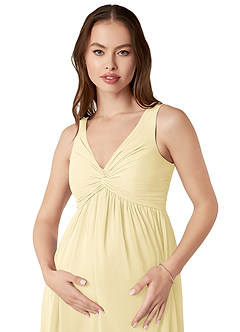 Azazie Yetta Maternity Bridesmaid Dresses A-Line V-Neck Gathered Chiffon Floor-Length Dress image6