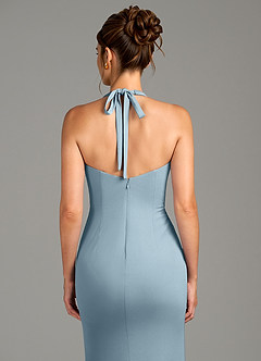 Azazie Valerie Robes de demoiselle d'honneur Robe Sirène en Jersey extensible de qualité supérieure Plissée Bleu Poussiéreux image2