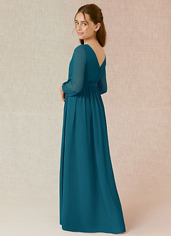 Azazie Angelica Junior Abito A-Line in Chiffon Plissettato Blu Inchiostro image2