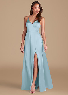 Azazie Maksim Bridesmaid Dresses Sky Blue A-Line Metallic Satin Dress image4