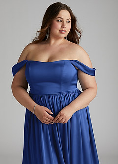 Azazie Morana Brudtärnklänningar Klänning av A-Line i Stretch Satin Av axeln Kungsblå Konvertibel image16