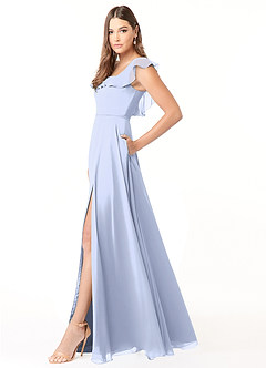 Azazie Jinny Bridesmaid Dresses Ice A-Line Square Neckline Ruched Chiffon Dress image3