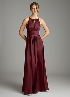 Azazie Bonnie Bridesmaid Dresses Cabernet A-Line Pleated Stretch Satin Dress image3