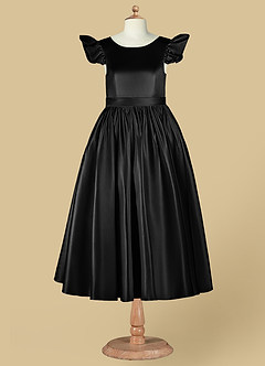 Azazie Violeta vestidos de niña de las flores Vestido de Negro de Satin Mate de Princesa con Lazo image10