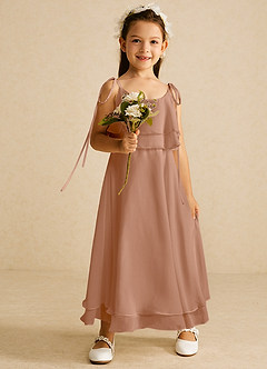 Azazie Temi Blumenmädchenkleider A-Linie Spaghetti Riemen Chiffon Kleid Champagner Rosa image2