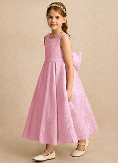 Azazie Goldie Flower Girl Dresses Powder Pink A-Line Pleated Floral Jacquard Dress image4