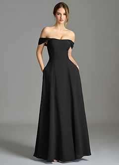 Azazie Oasis 신부 들러리 드레스 A라인 포켓이 있는 쉬폰 바닥 길이 드레스 image2