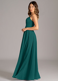 Azazie Amani Vestidos de damas de honor Vestido de Pavo Real de Gasa de Corte en A con Plisado image3