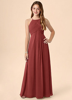 Azazie Ginny Junior Terracotta A-Line Pleated Chiffon Dress image1
