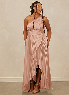 Christian Siriano Bridal for Azazie 1008 Robes de demoiselle d'honneur Robe Trapèze en Satin extensible Ue épaule Or Rose image3