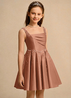 Azazie Jello Flower Girl Dresses Bronzer Ball-Gown Pleated Matte Satin Dress image3