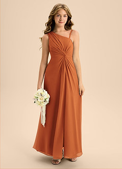 Azazie Brooke Junior Cinnamon A-Line Side Slit Chiffon Dress image3