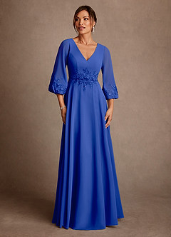 Azazie Yorba Mother of the Bride Dresses Royal Blue A-Line Lace Chiffon Dress image1