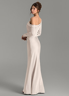 Azazie Sandra Bridesmaid Dresses White Alabaster Mermaid Long Sleeve Stretch Satin Dress image2