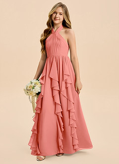 Azazie Daisy Junior Salmon Pink A-Line Chiffon Dress image4