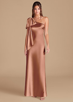 Azazie Capri Bridesmaid Dresses Bronzer Sheath One Shoulder Metallic Satin Dress image3
