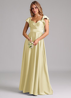 Azazie Leilani Bridesmaid Dresses Lemon Sorbet A-Line Ruched Stretch Satin Dress image7