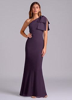 Azazie Yuanna 신부 들러리 드레스 인어 한쪽 어깨 쉬폰 바닥 길이 드레스 image1