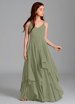 Azazie Karan Junior Pistachio A-Line Chiffon Dress image3