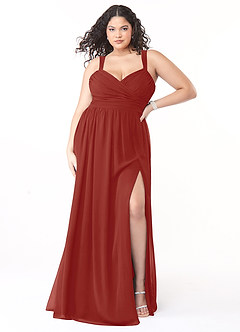 Azazie Aziza Bridesmaid Dresses Terracotta A-Line V-Neck Pleated Chiffon Dress image7