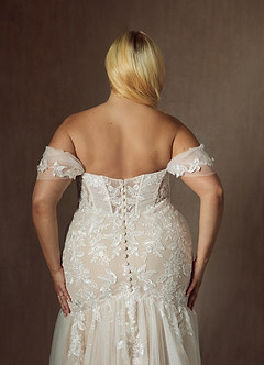 Azazie Leilani Wedding Dresses Diamond White Champagne Mermaid Sequins Tulle Dress image15