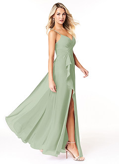 Azazie Emerald Bridesmaid Dresses Dusty Sage A-Line Ruffled Chiffon Dress image2