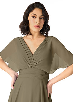 Azazie Pamela Brautjungfernkleider A-Linie V-Hals Gefaltet Chiffon Kleid Weidengrün image4