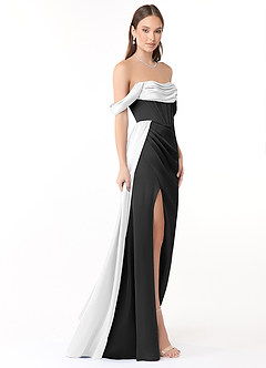 Azazie Amyra 신부 들러리 드레스 인어 오프 더 숄더 스트레치 새틴 바닥 길이 드레스 image3