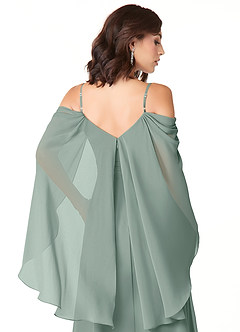 Azazie Cienna Robes de demoiselle d'honneur Robe Trapèze en Mousseline de soie Manches longues Sauge D'argent image3