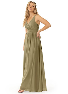 Azazie Kora Vestidos de damas de honor Vestido de Musgo Verde de Gasa de Corte en A con Plisado image2